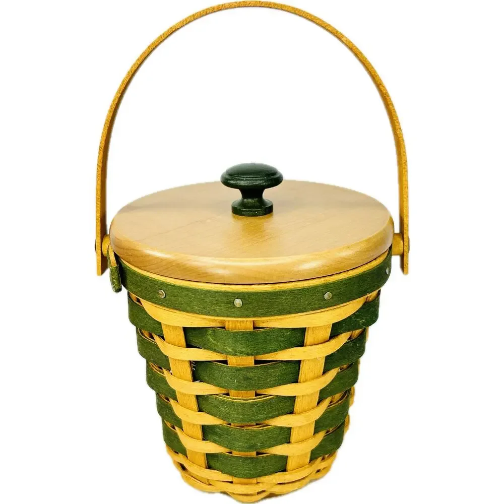 Longaberger PEPPERMINT STRIPE Tree Trimming Green Lid Liner Protector Tie-on Box